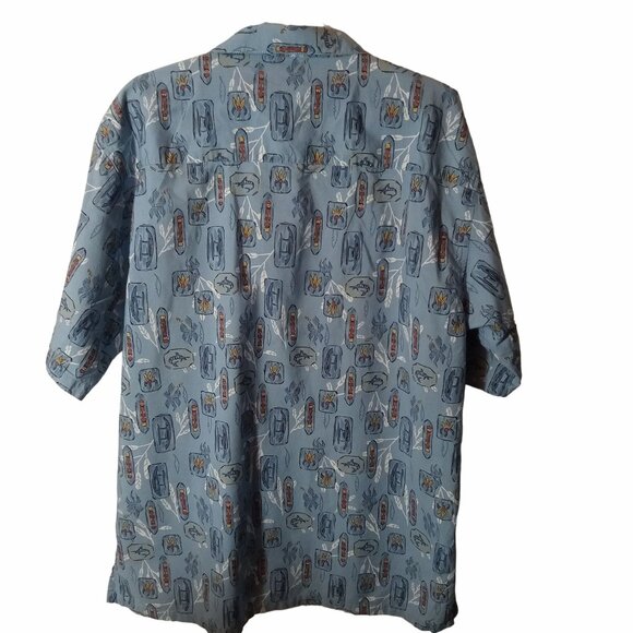 Op Sport Blue Hawaiian Surf Print Short Sleeve XL Tiki Cotton Aloha Beachwear - Picture 7 of 9